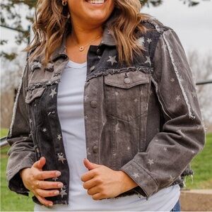 Star-Patterned Distressed Denim Jacket